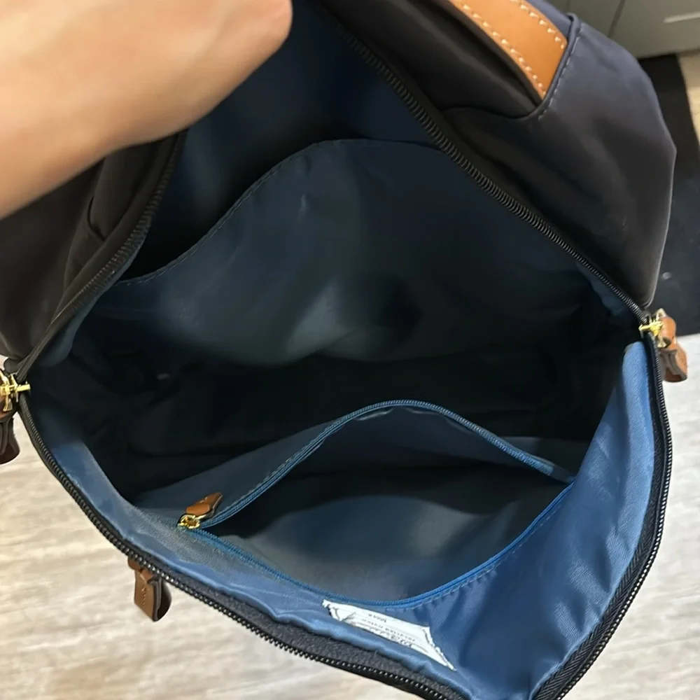 Bric's Black Backpack with Brown Leather Trim